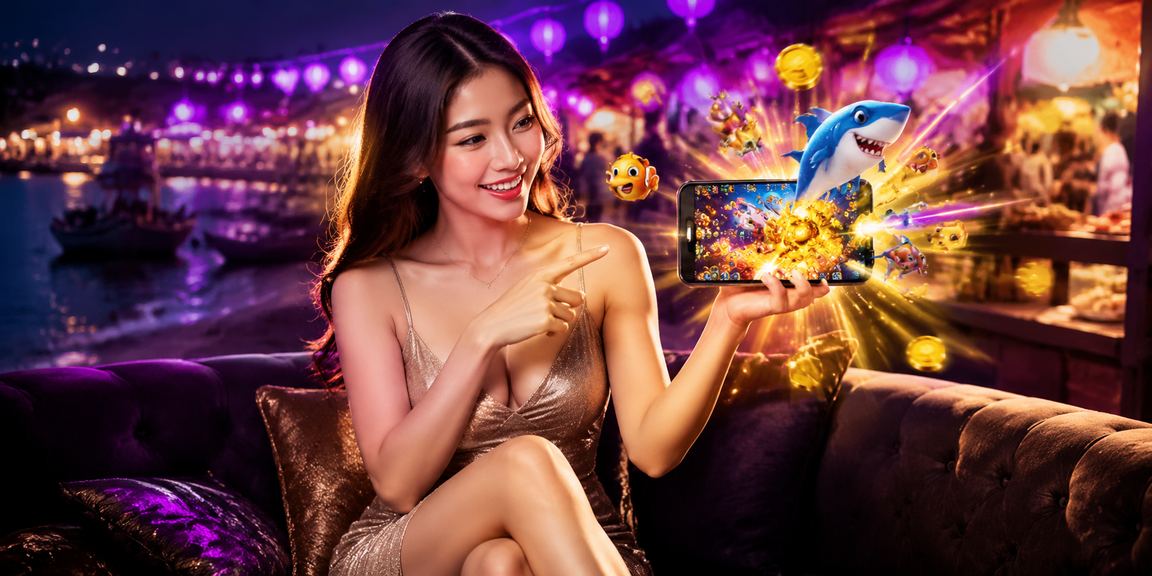 Người dùng Mũi Né tham gia bắn cá trực tuyến tại chợ đêm dưới ánh đèn nhiệt đới